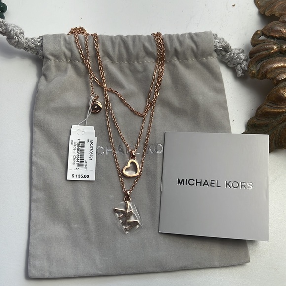 Michael Kors Jewelry - Michael Kors Brass Layered Heart Necklace new with tags and bag